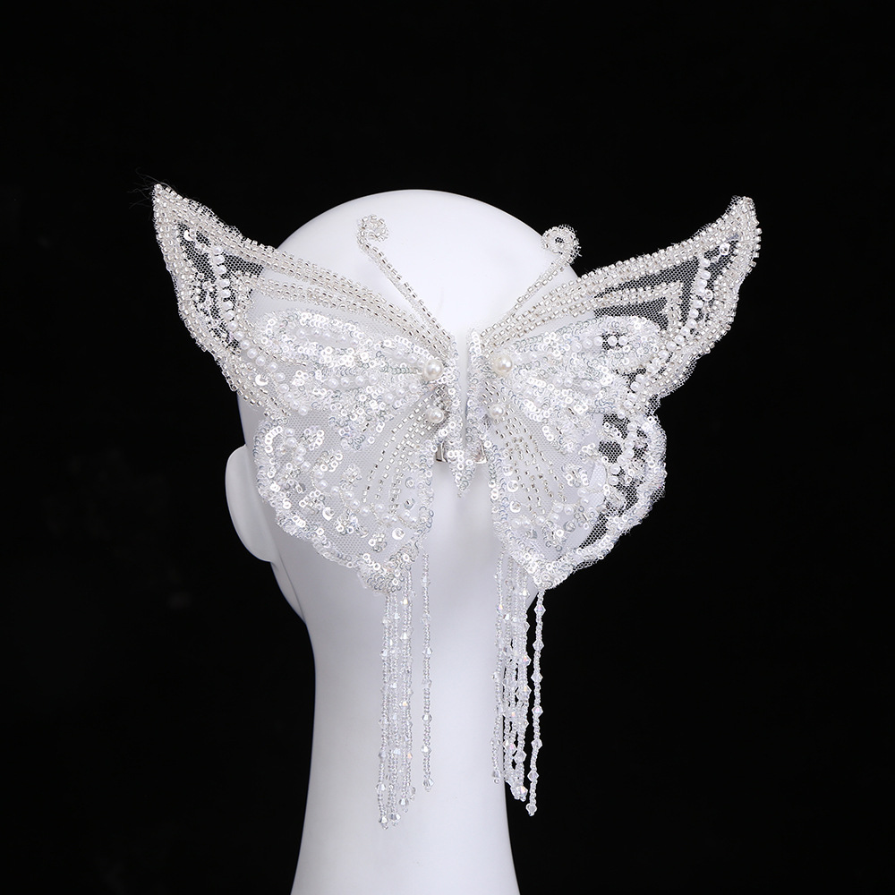 网红同款日韩唯美流苏发夹夏季后脑勺半扎弹簧夹超仙小翅膀对夹详情4