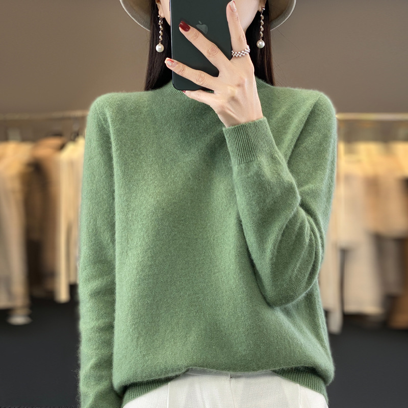First-line ready-to-wear semi-high-neck wool sweater for women's autumn and winter, simple and versatile cashmere sweater, loose pullover knitted base layer details Picture