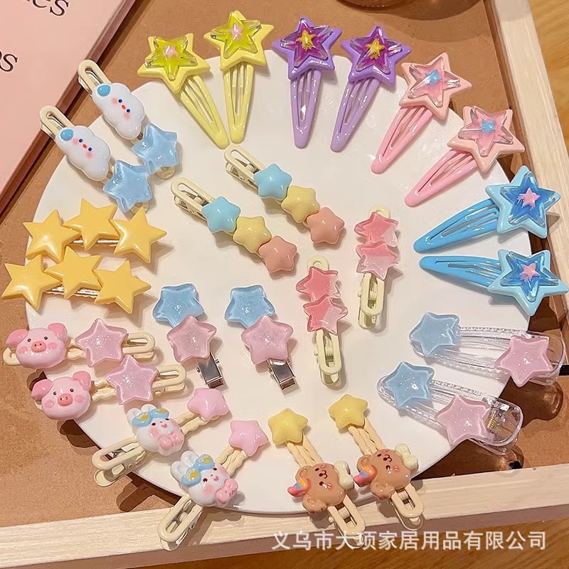 Dopamine Sweet Stars Hairpin Cute Sweet Girl Heart Bangs Side Splicing Clip Student Headwear Hair Accessories Girl details Picture