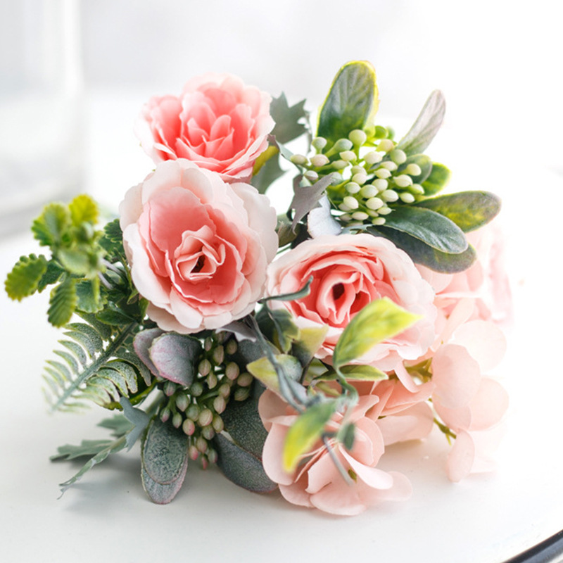 北欧仿真花玫瑰假花婚庆手捧花束 婚礼摄影道具花艺家居装饰绢花