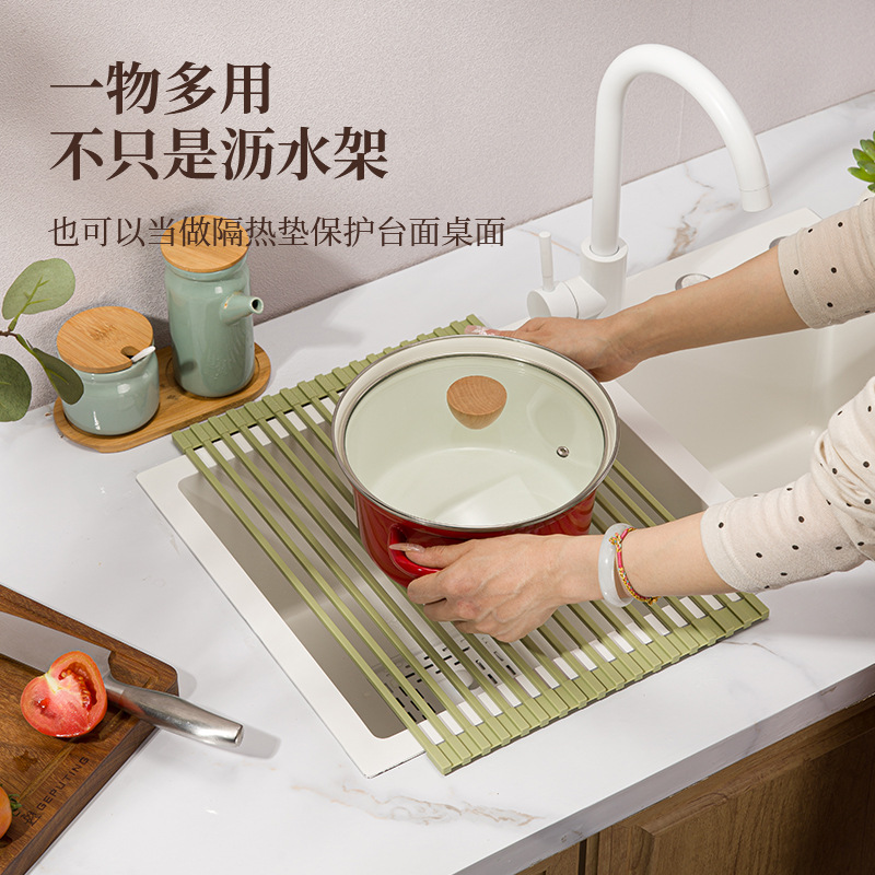 方形沥水架厨房置物架水槽沥水篮垫水池硅胶可折叠碗碟沥水碗盘架详情图4