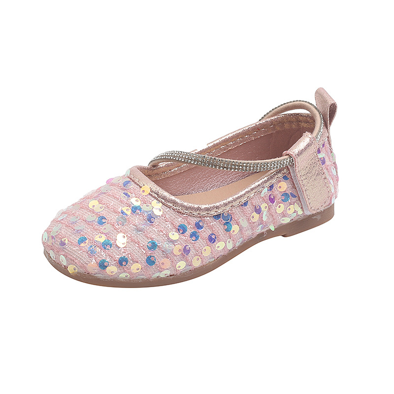 New Spring and Autumn student sequined round-toe flat little girl leather shoes, red dancing shoes, grandma shoes Item Picture