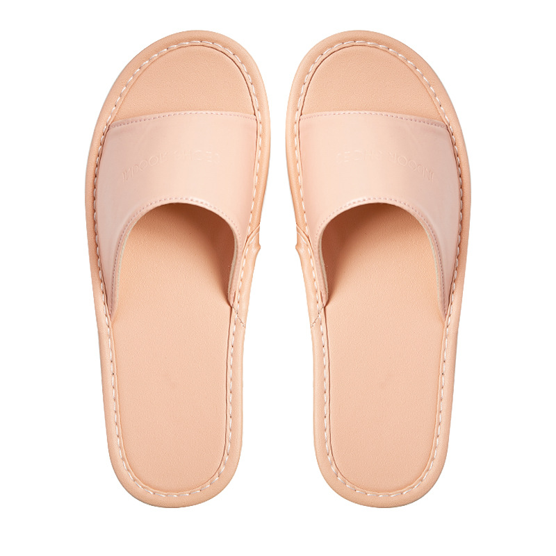 Haining leather slippers with embossed logo, indoor home, high-end office, beauty salon slippers, leather, high-end feel, leather slippers Item Picture