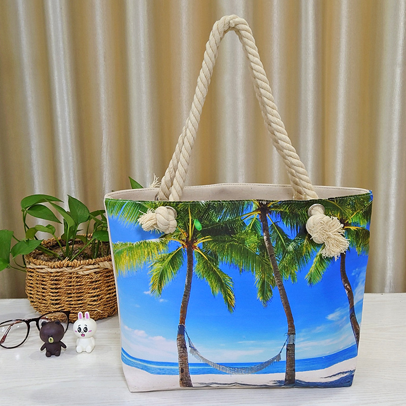 Canvas Beach Bag Women's Tote Bag With Bottom, No Side Shoulder Sports Tote Large Capacity Canvas Bag details Picture