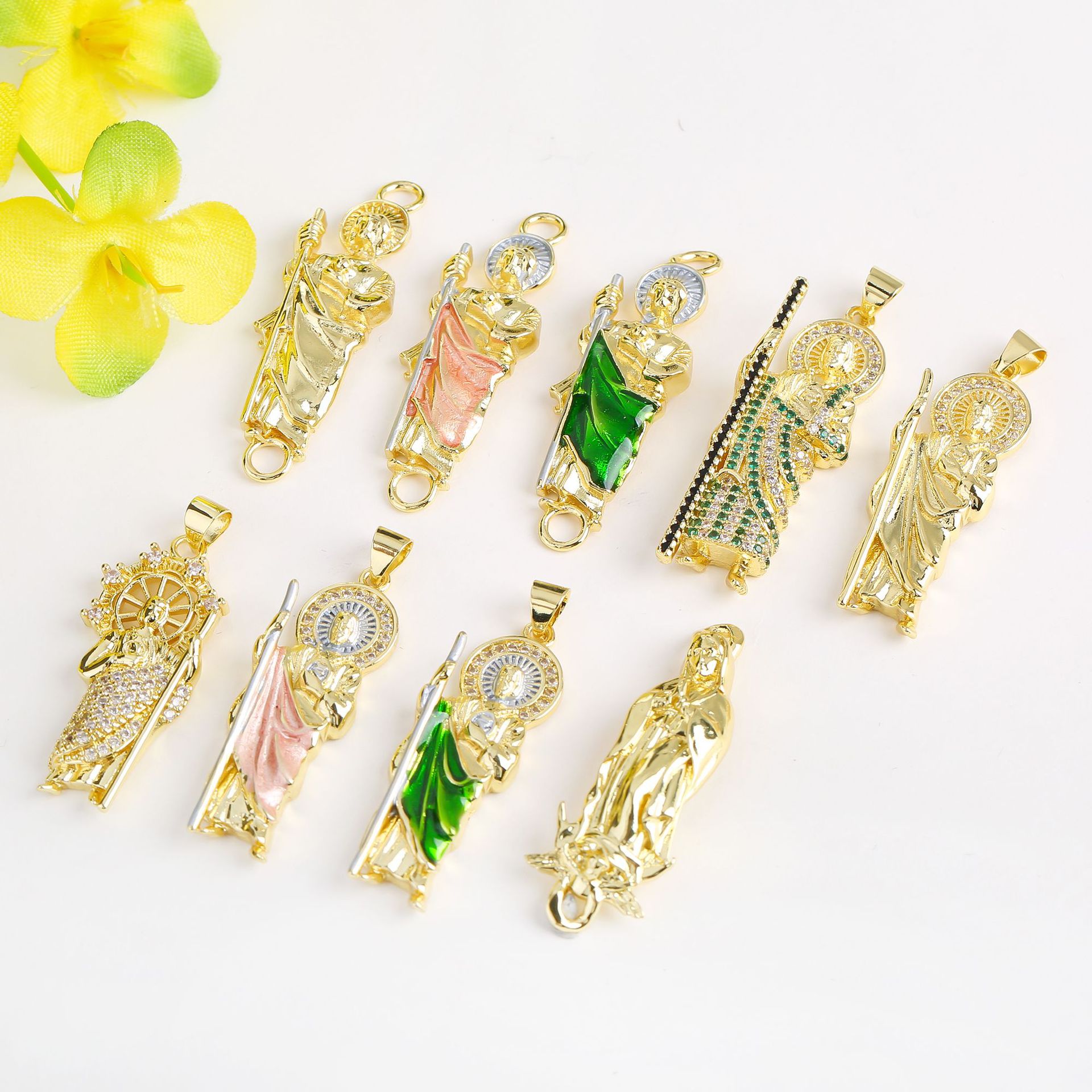 14k gold-plated oil drip pendant with micro-inlaid zircon Virgin Mary pendant diy accessory necklace pendant accessory Specification image