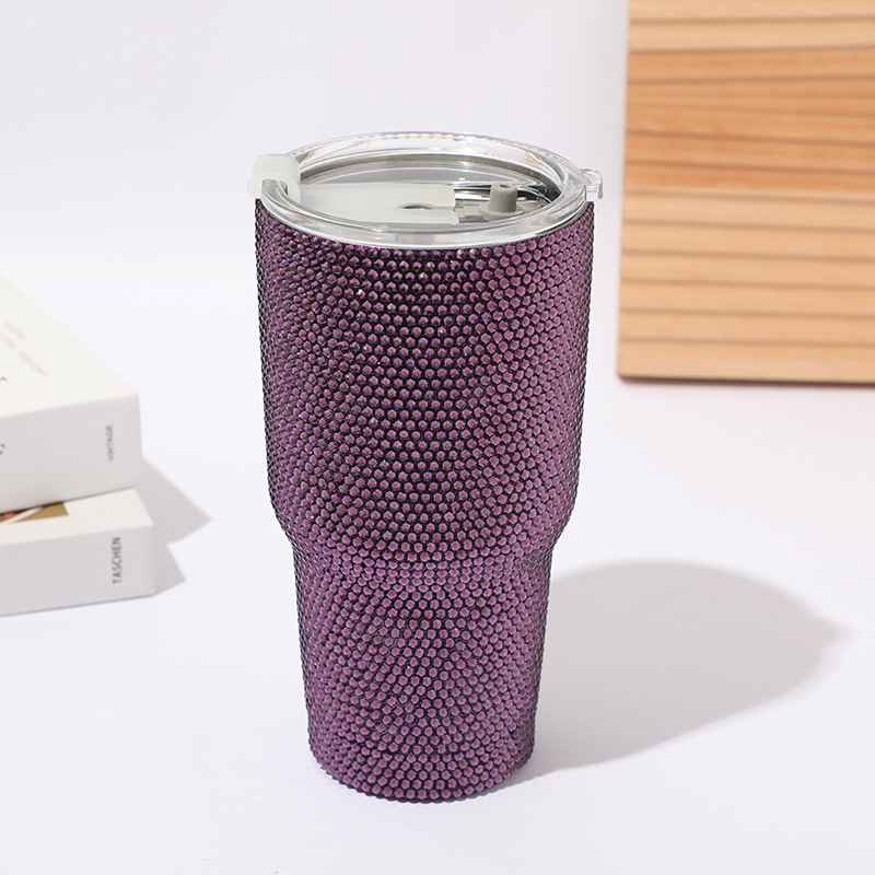 Cross-border 30oz diamond-encrusted ice cup, stainless steel car cup, double-layer stainless steel insulated cup, cooling cup in stock Item Picture