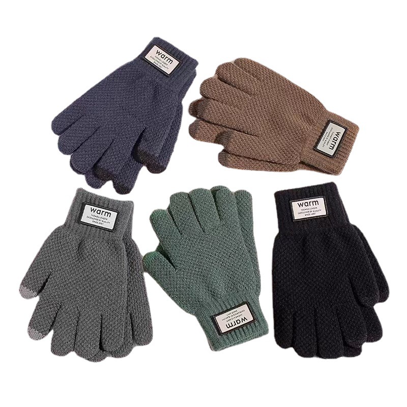 Men's Winter Touch Screen Plus Cashmere Warm Cycling Knitting Students Female Antifreeze Driving Five-Finger Gloves Wholesale Item Picture
