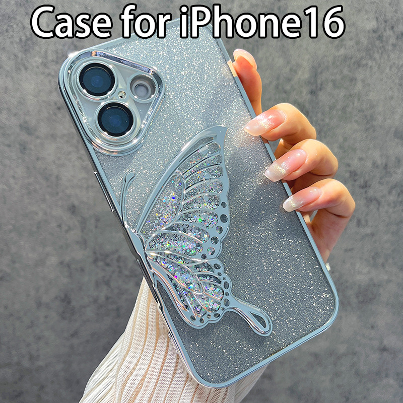 Suitable for Apple 16promax personalized and creative phone case, Sand butterfly anti-drop iphone16pro case 15pm details Picture