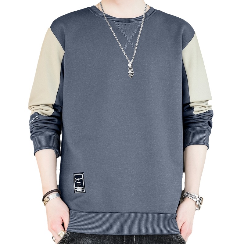Autumn 2022 New Men's Hoodie Long Sleeve Top Male Korean Version Loose Round Neck Winter Plus Fleece Thickened Bottom Shirt Item Picture