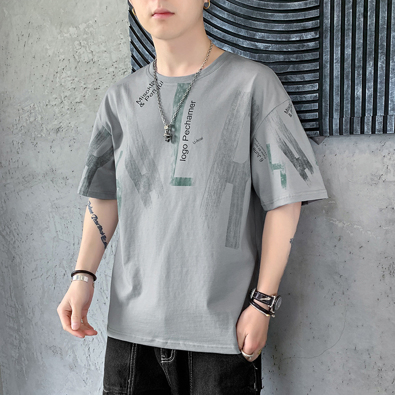 A new summer blockbuster American high street round-neck short-sleeved T-shirt for men with loose and simple printed half-sleeved top Specification image