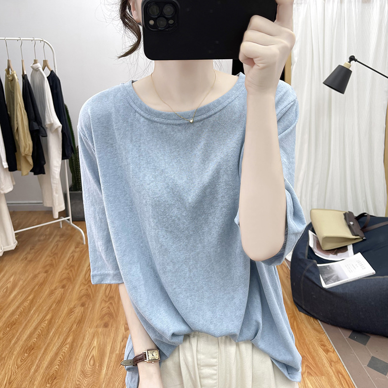 Retro cotton and linen T-shirt, linen short-sleeved white T-shirt, women's thin top, summer Korean-style round-neck loose and breathable base layer Application Scenario