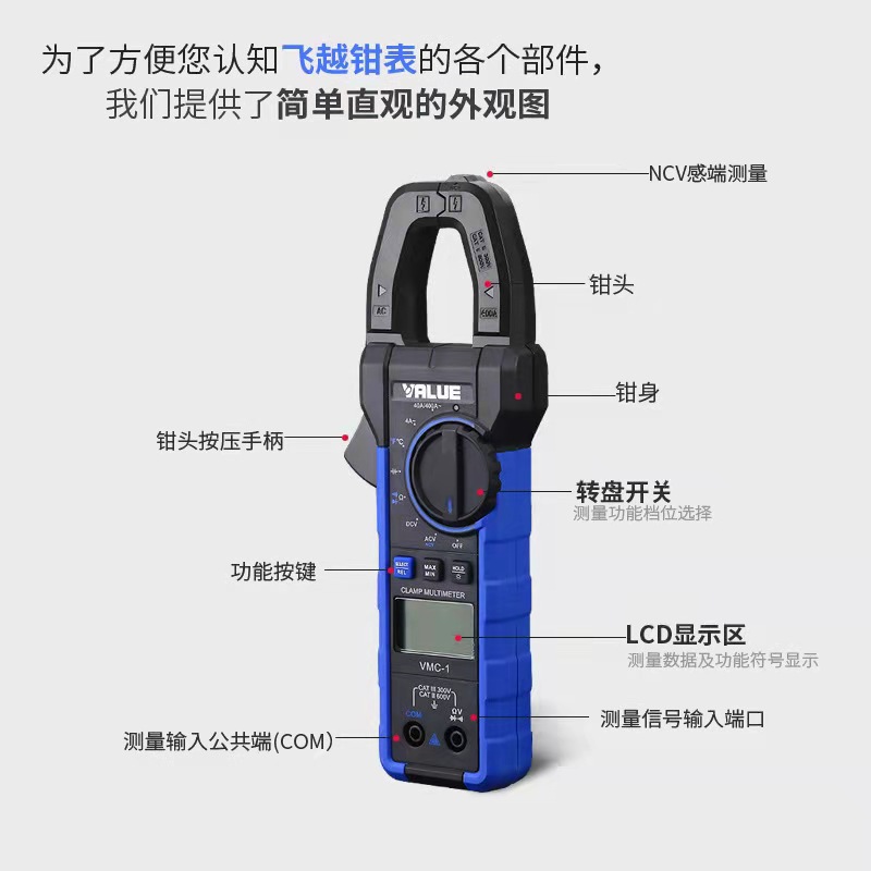 Flyover clamp meter, universal digital ammeter, air conditioner, capacitive AC/DC voltage, temperature clamp meter details Picture
