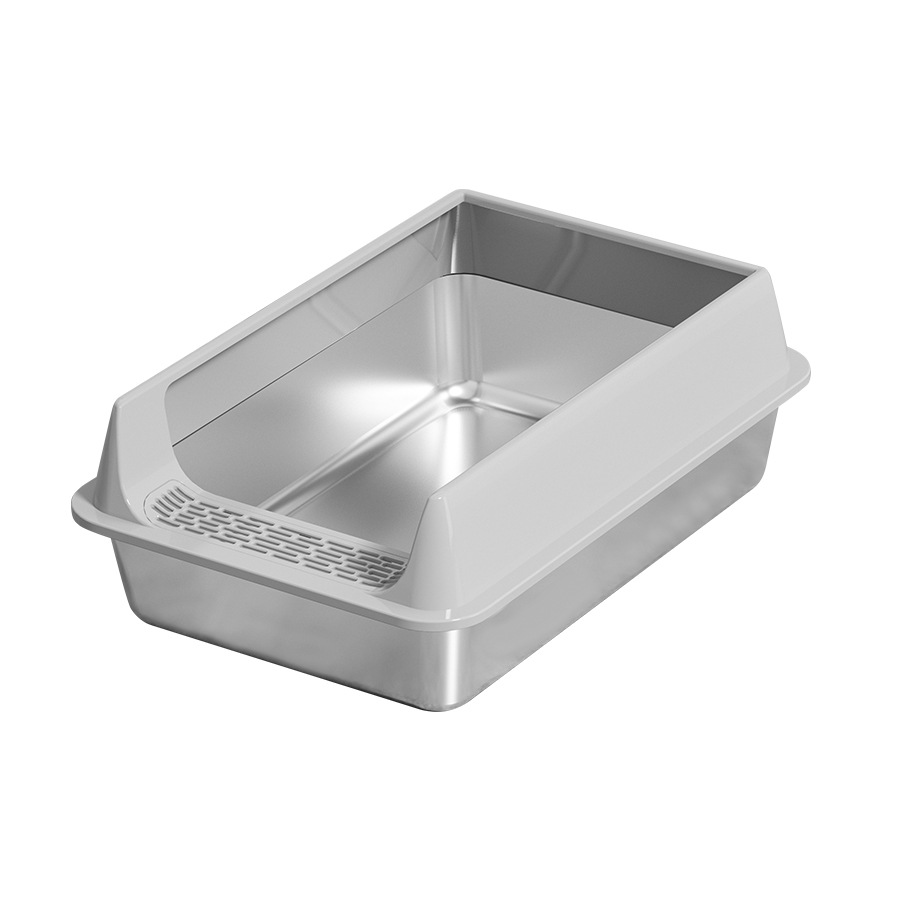 Stainless steel cat litter box, splash-proof and easy-to-clean cat toilet, extra-large open thickened semi-enclosed cat litter box Item Picture