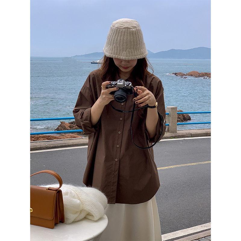 【 Daihe 】2022 Autumn New Collection: Stylish Korean-style Casual lapel Long-sleeved Pure Cotton Shirt for Women H3067 details Picture