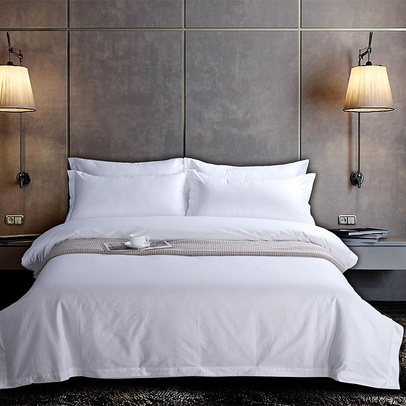 40S60S80S喷气贡缎纯棉四件套贡缎长绒棉白色床单被套宾馆专用高档酒店床上用品图