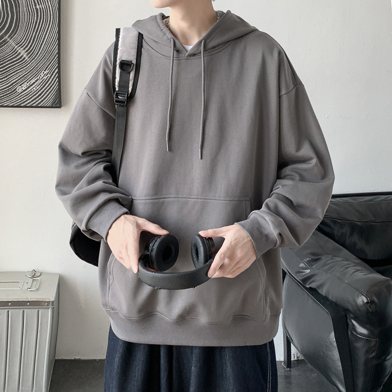 330-gram heavy autumn and winter hooded sweatshirt, men's loose top, solid color pullover, youth fleece sweatshirt trend Specification image
