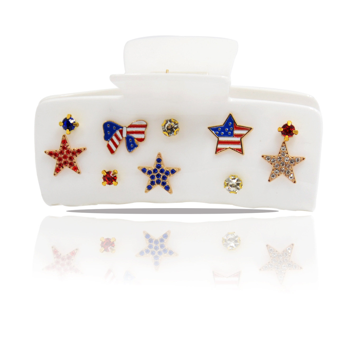 Qiwei Accessories' exclusive cross-border new Independence Day square hair gripper with diamonds and a five-pointed star accessory PVC gripper set with diamonds on the National flag Day alloy Specification image