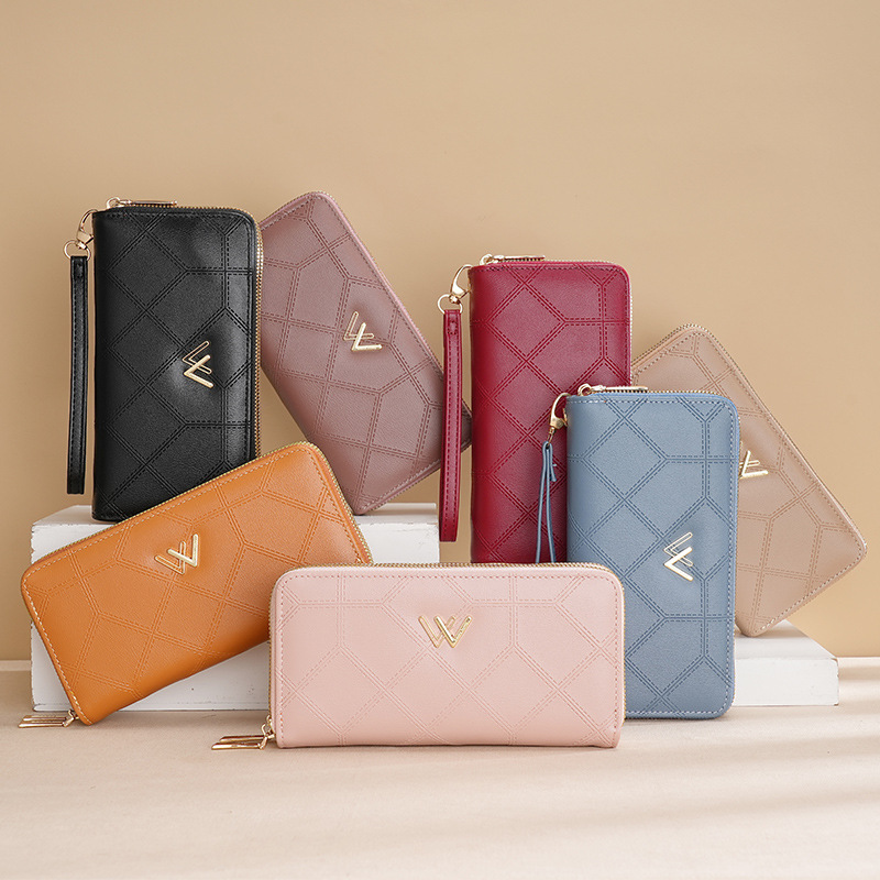Ladies' wallet 2023 New Long wallet, double zipper with diamond-shaped grid, fashionable and versatile, hand-held bag, money wallet details Picture