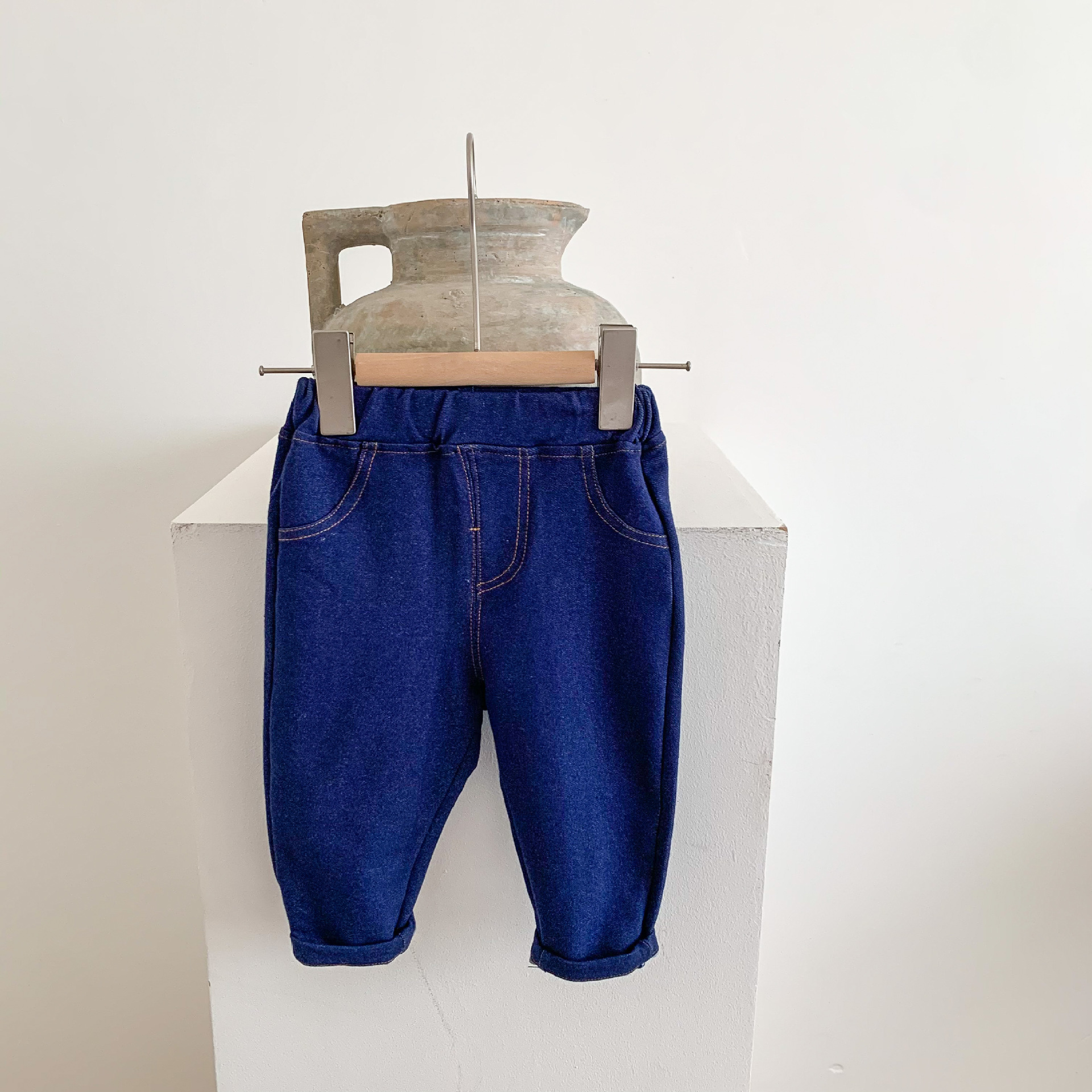 New autumn and winter baby jeans, trendy and fashionable, stretchy baby and toddler long pants, solid color versatile children's casual pants Specification image