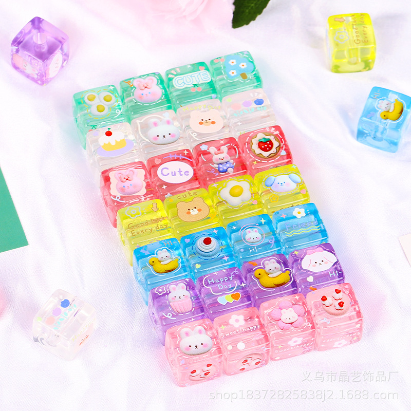 Cute rabbit transparent square scattered beads acrylic beaded bracelet, mobile phone chain perforated diy jewelry accessories wholesale