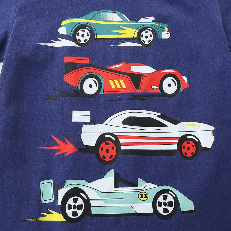 2024 Summer new Boys' T-shirt, European and American style cartoon car print sweatshirt, children's round-neck short-sleeved top Application Scenario