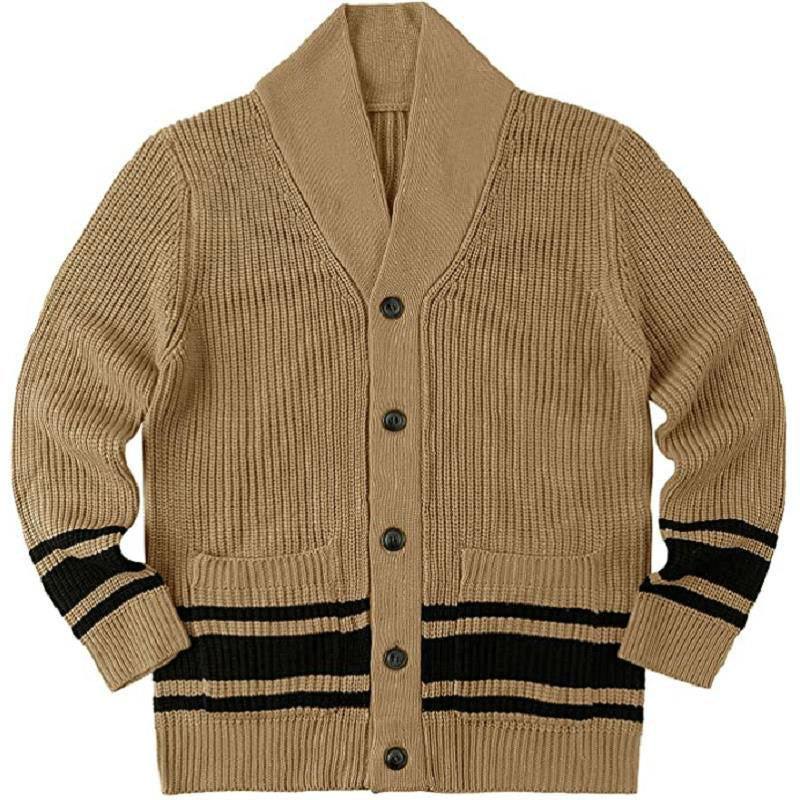 Amazon Men's trade European and American style men's knitted sweater, lapel, long-sleeved jacquard cardigan sweater SR0130 Application Scenario