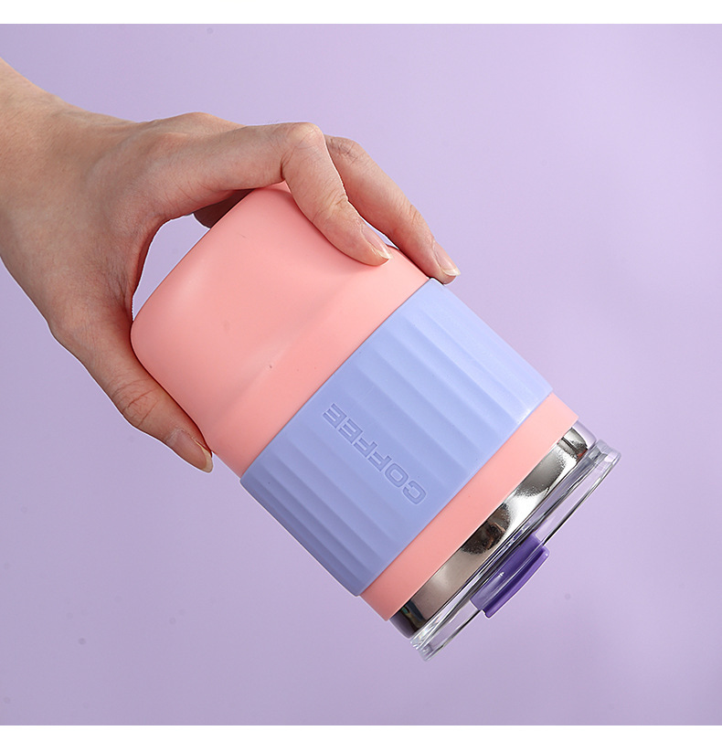 New simple silicone anti-scald stainless steel insulated cup with built-in straw drinking cup, ins style insulated lock cold water cup pic 5