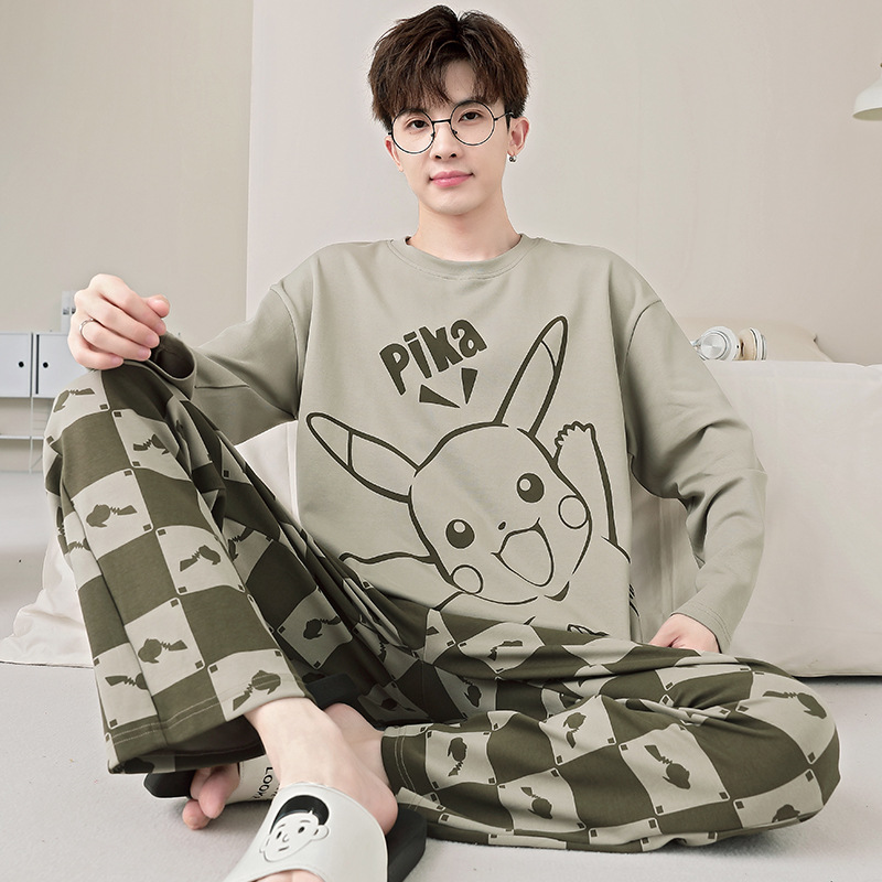 Algodón pijama hombre primavera/otoño 2024 nuevo estilo manga larga slim otoño/invierno niños disponible fuera adolescente tallas grandes ropa de hogar