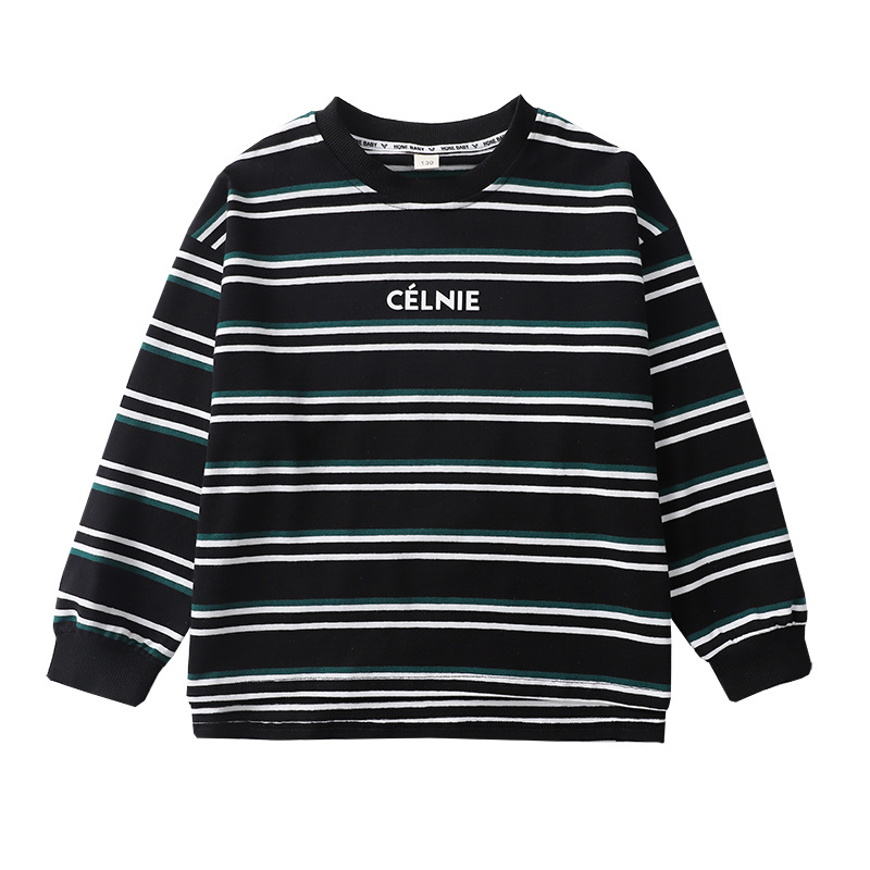 Boys' striped hoodies for spring and autumn, trendy and stylish long-sleeved Korean-style tops for big kids. Wholesale Item Picture