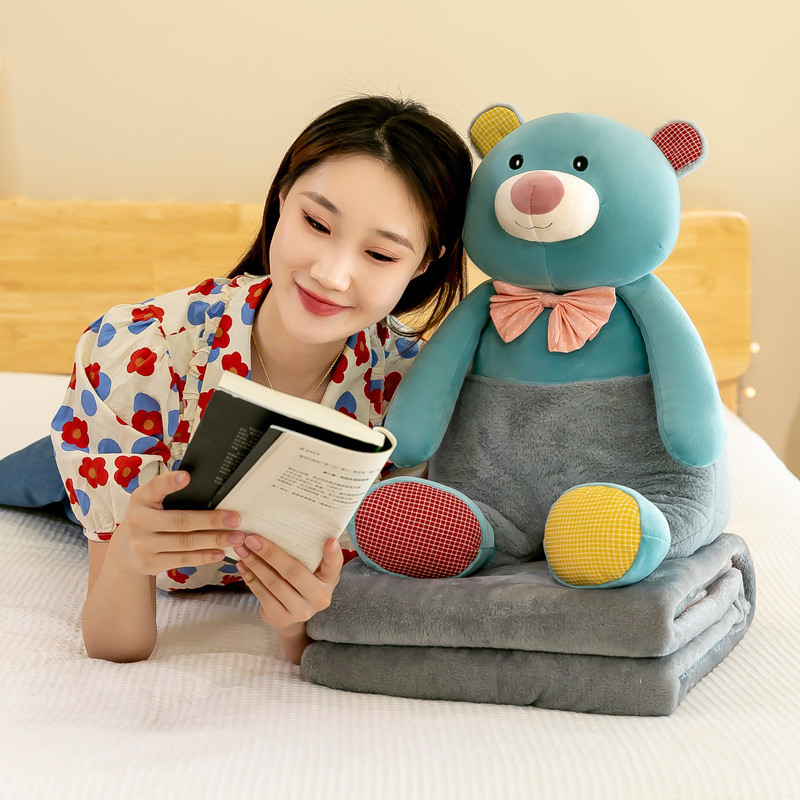 Warm Sun Sit Rabbit Sit Bear Pillow Quilt 2-In-1 Car Air Conditioning Cushion Dual-Use Children's Nap Blanket Specification drawing