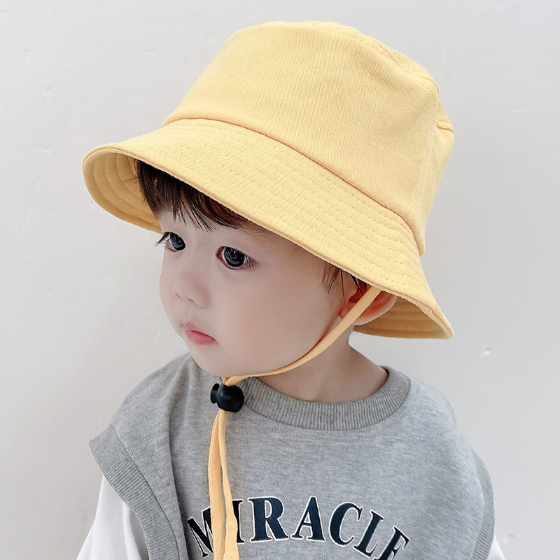 Happy字母儿童平顶盆帽春季新款宝宝棉帽1-4岁胶印遮阳渔夫帽
