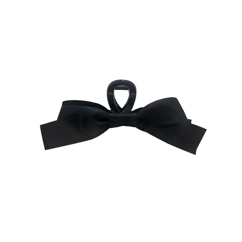 Hepburn Style Black Bow Grab Clip Women's Large Premium Hair Net Red Clip Back Head Shark Clip Headpiece Item Picture