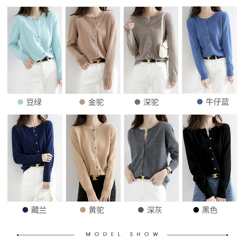 新款圆领针织开衫女减龄毛衣开衫大码跨境外套女春秋开襟衫高级感详情12