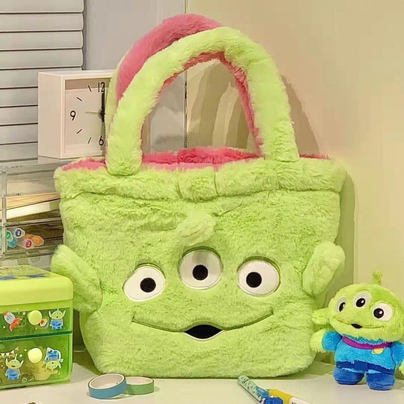 Plush Strawberry Bear Fabric Bag Shoulder Bag Carry-On Shopping Bag Large Capacity Three-Eye Double-Sided Female Bag Fashion Birthday Gift details Picture