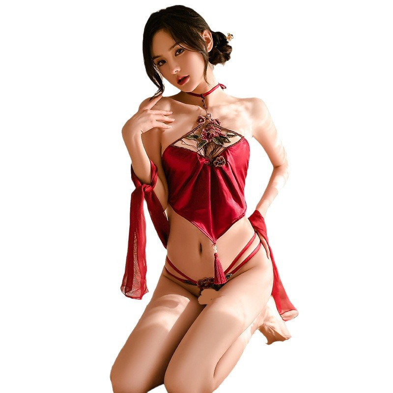 Sexy underwear New Year antique nightdress passion perspective belly pocket uniform retro Hanfu seductive sexy pajamas set Item Picture