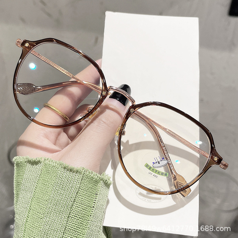 Cold Brown Near-Vision Frame Female Tiktok Tr90 Plain Can Be Matched With Degree Lens Anti-Blue Glasses 2180