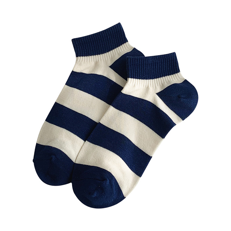Sock street stall, one-piece consignment for spring and autumn short socks, women's boat socks, blue women's socks, trendy striped shallow-mouthed women's socks, short cotton socks Item Picture