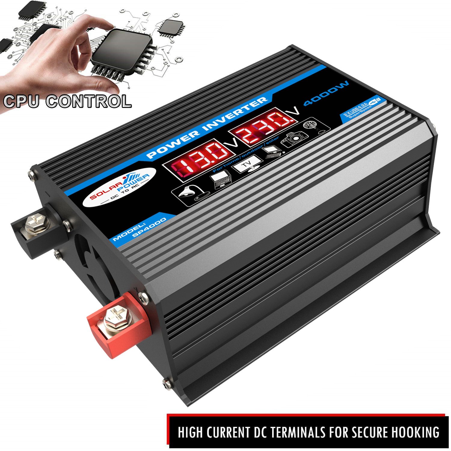 Cross-border bestseller inverter 12V-220V/110V300W portable with dual USB for car and home use and display screen pic 3