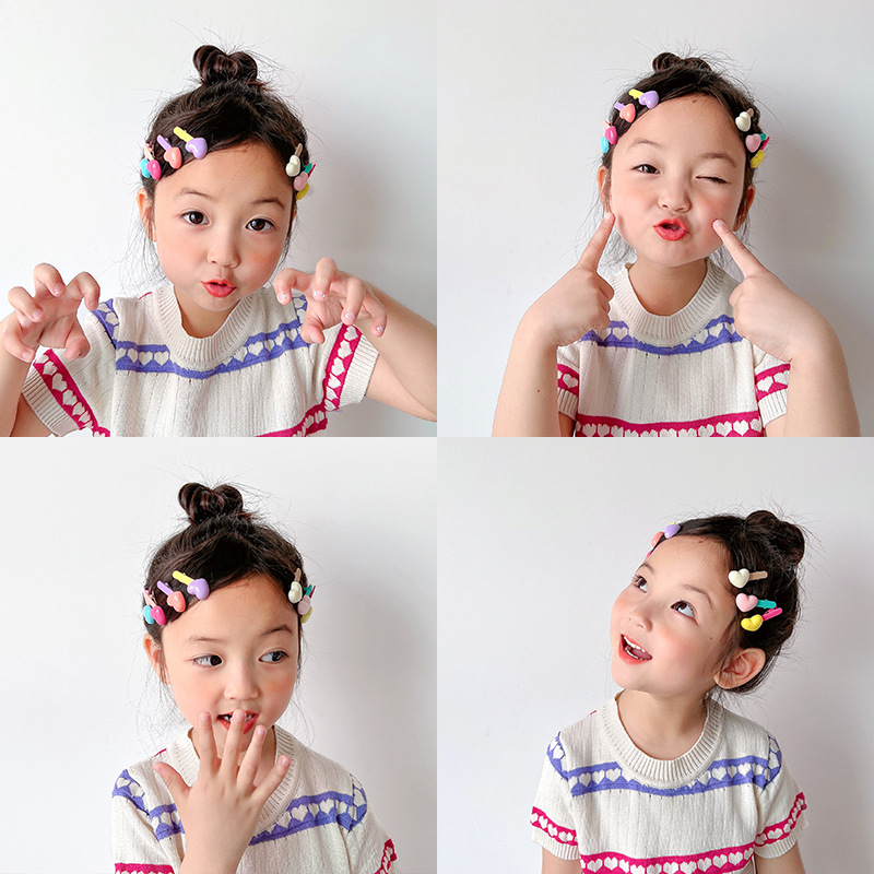 New candy-colored cute bean children's duckbill clips, simple and versatile student bangs clips, and colorful heart-shaped hair clips Application Scenario