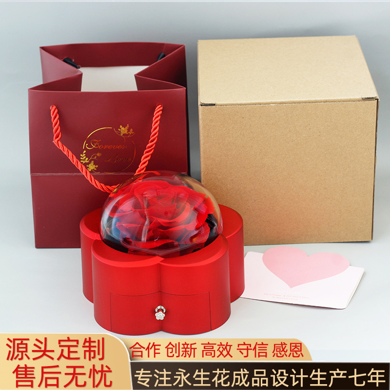 Mother's Day Jewelry Box Necklace Eternal Flower Flower Box Dried Flower Decoration Birthday Gift True Rose Yunnan Eternal Flower Specification drawing