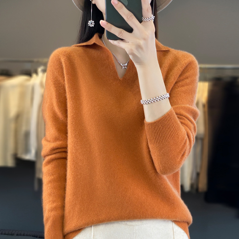 2024年秋冬新款羊毛衫翻领韩版宽松针织上衣羊毛衫糖果纯色毛衣女详情图4