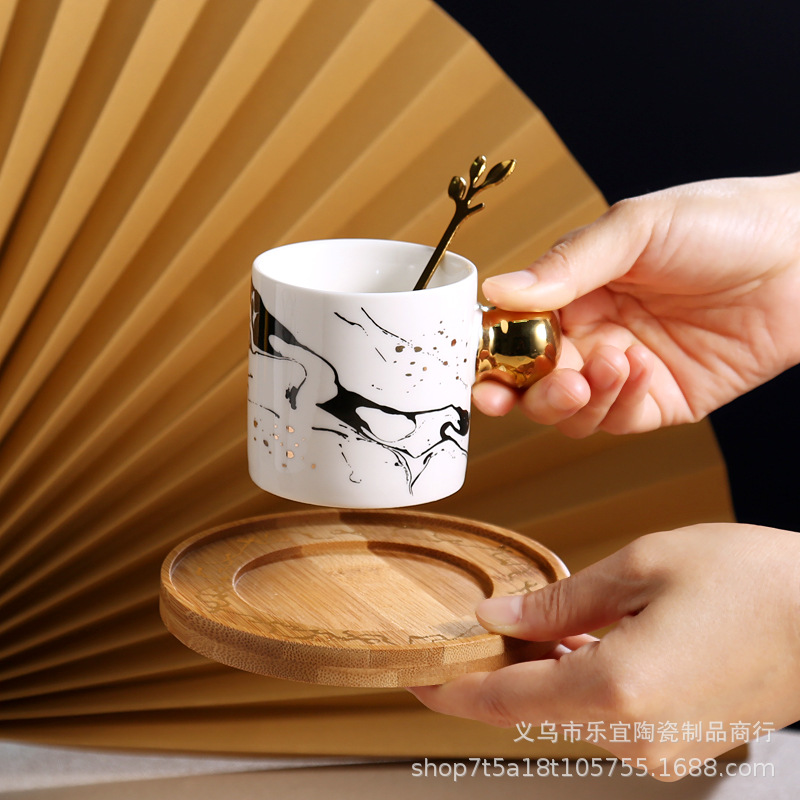 Gold Creative European Ceramic Cup Round Handle Mug Saucer With Spoon Saucer Color Glaze Business Gift Afternoon Tea Coffee Cup Specification drawing