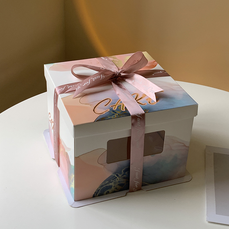 Factory direct supply of birthday cake boxes, 6, 8, 10, 12 inch single and double high-layer baking paper box packaging boxes wholesale details Picture