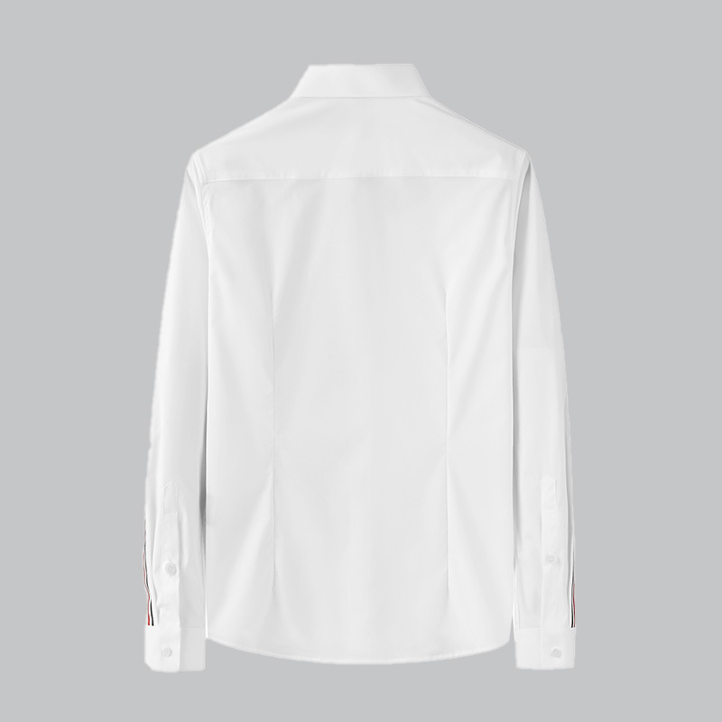 Qin Nu one-shoulder sleeve woven Tencel cotton no-iron high-end solid color men's long-sleeved shirt TB trendy brand men's shirt details Picture