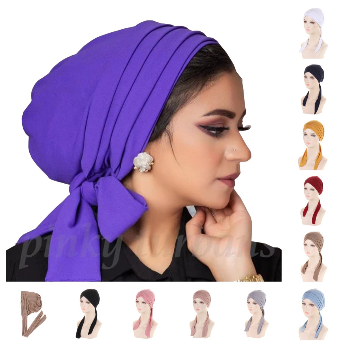 Amazon's New Solid Color Crystal Hemp Four Stripes Long Tail Headscarf Hat Aliexpress Chemo Hat Women's Hat