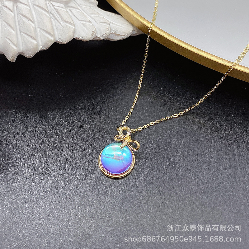 S925 silver necklace Moonlight bow micro-inset zircon moonstone necklace light luxury niche design sense of advanced Specification drawing