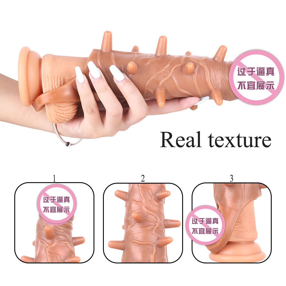 Export adult sex toys with thorns, thick and large sets, enlarged and realistic Wolf tooth sets, European and American sizes for men Specification drawing