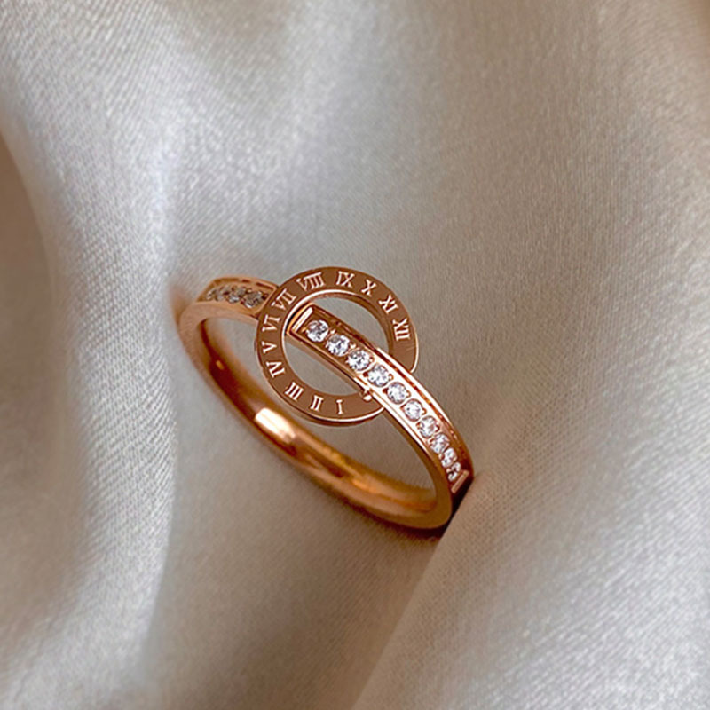 Simple Ins Titanium Steel Open Ring For Women Rose Gold Zircon Stainless Steel Couple Ring Does Not Fade Niche Jewelry Application Scenario