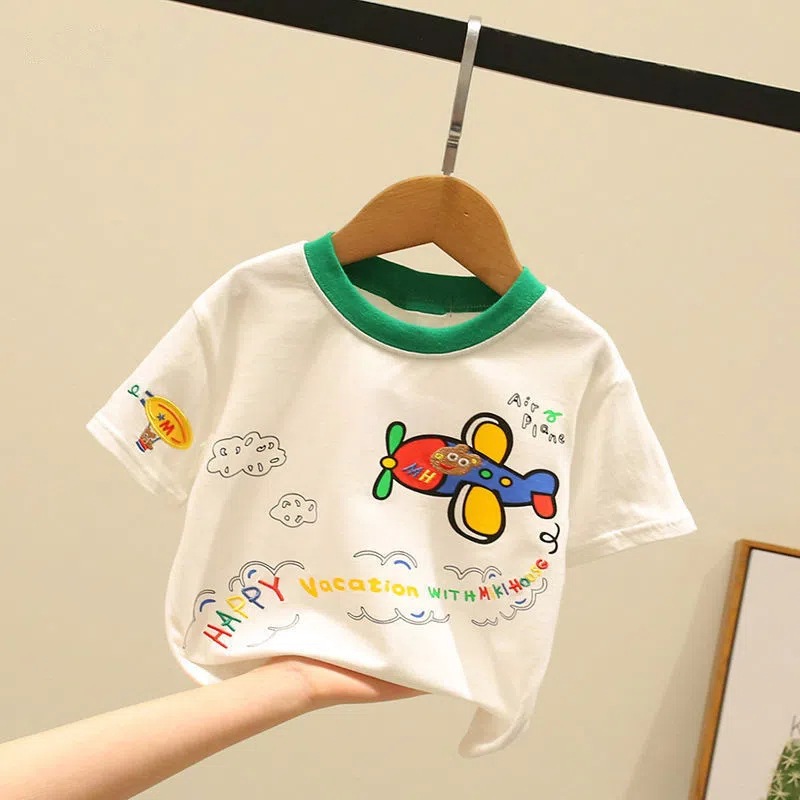 100% pure cotton short-sleeved T-shirt for children, pure cotton half-sleeved shirt for boys and girls, 2023 summer new children's trendy brand top 8 full figure