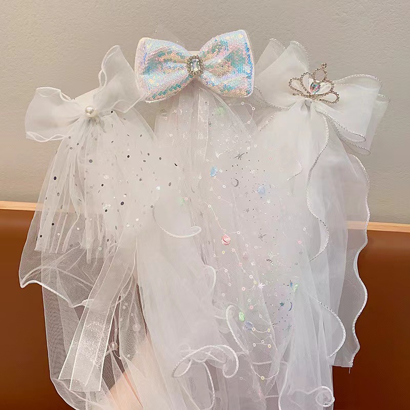 Children's hair clips, luminous bow headscarves, girls' sequined mesh hair clips, headwear, registered online celebrity hair accessories Specification image